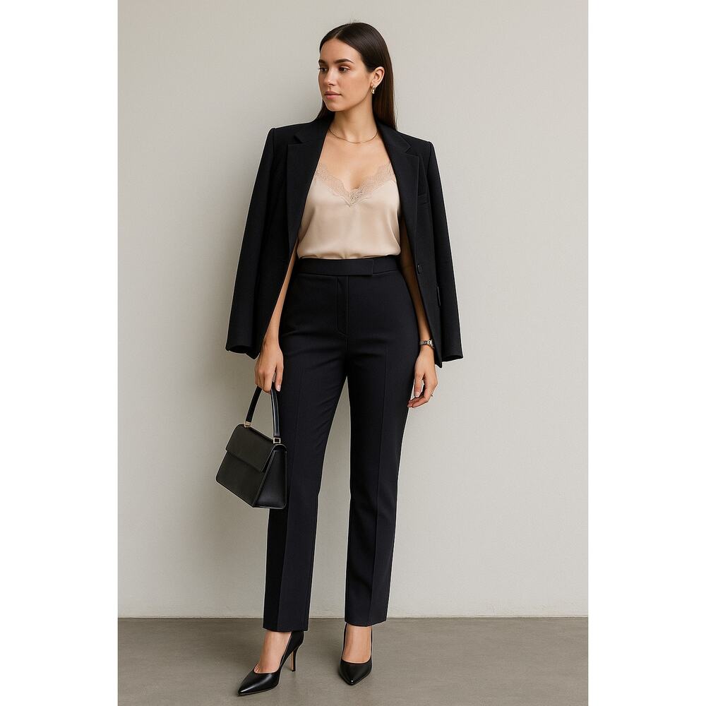 Vintage Prada Pleated Trousers Black Pants Nylon Stretch 6 Officewear 44